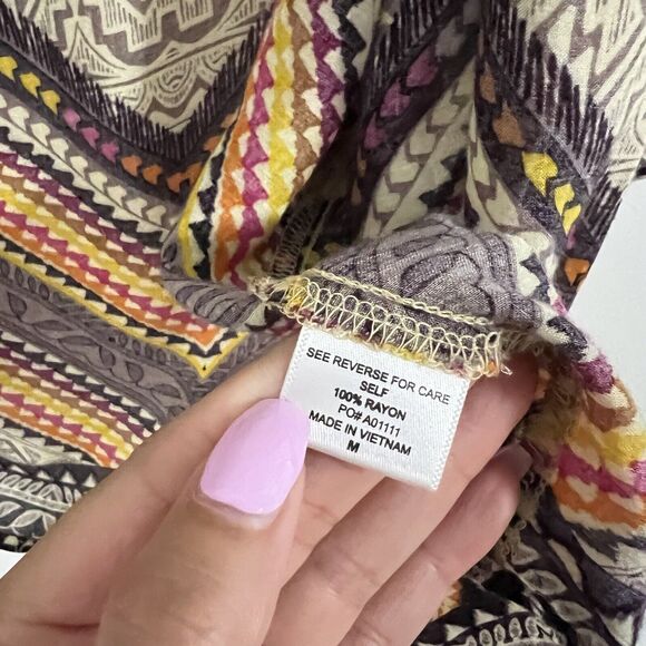 Bobeau Open Kimono Top Size M Beige Orange Light Poncho Bohemian Layering Aztec - Picture 5 of 6